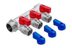 Коллектор с отсекающими кранами MPF 3 выхода х3/4" х1/2" наружная резьба ИС.071072