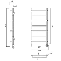 Полотенцесушитель электрический Domoterm Орфей П7 500x700 ER, ТЭН справа, хром