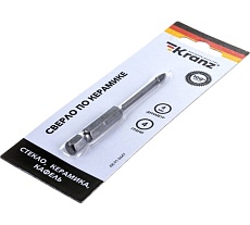Сверло по стеклу и керамике 4 мм, 4 грани, шестигранный хвостовик Kranz KR-91-0647