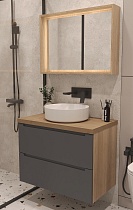 Мебель для ванной ЗОВ Дион 60 см со столешницей, графит матовый/дуб