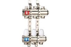 Коллектор регулируемый с запорными клапанами Gappo из латуни - 2 загрушки - 2 кронштейна 3-вых. x 1&quot; x 3/4&quot; G427.3