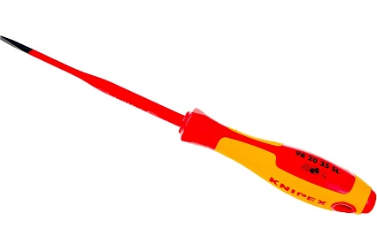 Отвертка Knipex VDE шлицевая плоская SL 3.5x0.6x100 мм, тонкая, длина 202 мм KN-982035SL