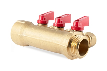 Коллектор с шаровыми кранами PROFACTOR в/н 1" х 3 вых 16 цанга PF MVP 267.3