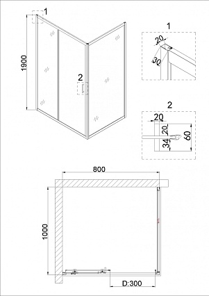 Душевая дверь Niagara Nova 80x190, прозрачное, черный NG-82-8AB