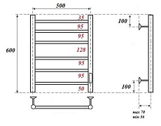 Полотенцесушитель электрический Point Аврора PN10856BR П6 50x60 диммер справа, бронза