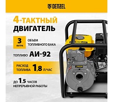 Бензиновая мотопомпа для чистой воды Denzel PX-50, 7 л.с., 2, 600 л/мин, глуб 8 м,напор 30 м/ 99201