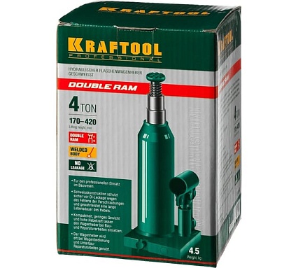 Гидравлический бутылочный домкрат Kraftool Double Ram 4 т, 170-420 мм 43463-4