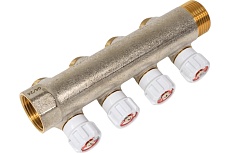 Коллектор MVI латунный с регулирующими вентилями 1&quot;x3/4&quot;x4 выхода MM.404.0605