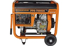 Генератор Carver PPG- 7000DE дизель LT-186FA, 5,0/5,5кВт, 220В, бак12.5л, э/старт, колеса, медь 01.020.00023