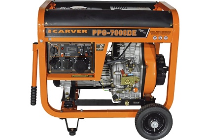 Генератор Carver PPG- 7000DE дизель LT-186FA, 5,0/5,5кВт, 220В, бак12.5л, э/старт, колеса, медь 01.020.00023