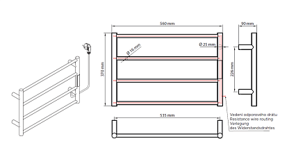 Полотенцесушитель электрический Bemeta 704153081 63W 560x370, золото