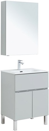 Тумба с раковиной Aquanet Алвита New 60 см 1 ящик, 2 дверцы серый