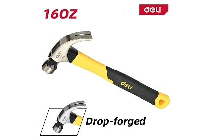 Молоток-гвоздодер Deli DL5002F 450гр, магнит, противоскользящий боек, фибергласовая рукоять 168272