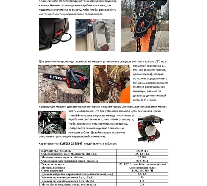 Пила цепная бензиновая Elitech CS 2514T (E1611.003.00) HD 205448