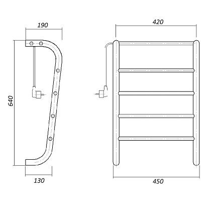 Полотенцесушитель электрический Domoterm Болеро DMT 109-P6 45x66 EK ТЭН справа, хром