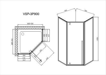 Душевой уголок Vincea Penta VSP-3P900CLGM 90x90 вороненая сталь, прозрачное