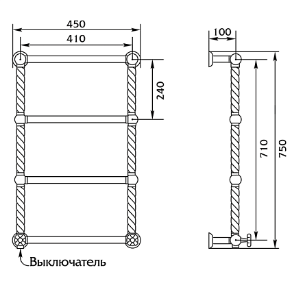 Полотенцесушитель электрический Migliore Edera 75x45 DX ML.EDR-EL.101.CR хром