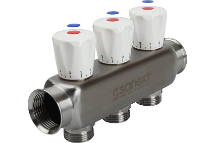 Квартирный коллектор Sanext ВР 1"х 3 контура НР 3/4" евроконус 8113