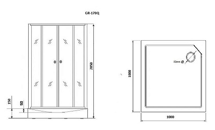 Душевая кабина Grossman GR-170QL 100x100, хром, левая