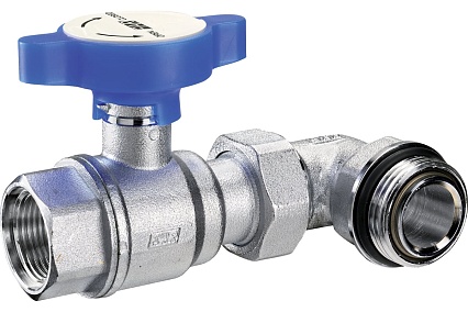 Шаровой кран FAR с угольником хром, 1"ВР х 1"НР, синяя рукоятка O-ring FS 3062 1B