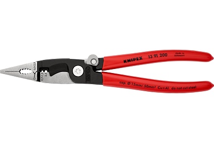 Электромонтажные клещи Knipex 6-в-1, 200 мм, защелка-"собачка", черные, 1К ручки, KN-1391200SB