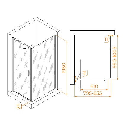 Душевой уголок RGW Stilvol SV-145B (SV-05B + Z-050-2B) 80x100 прозрачное, черный 703214580-14