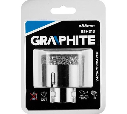 Коронка алмазная вакуумная пайка 55 мм, M14 Graphite 55H313
