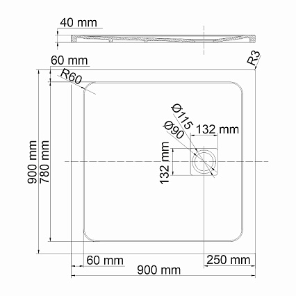 Поддон для душа WasserKRAFT Rhin 44T03 90x90, белый мрамор