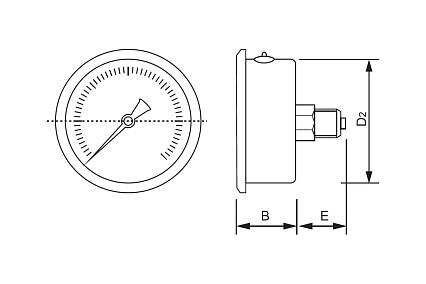 Манометр от 0 до 100 бар из нержавеющей стали, D40 мм, NPT 1/8", штуцер сзади по центру A-Flow G20-S-2N-40B-100bar