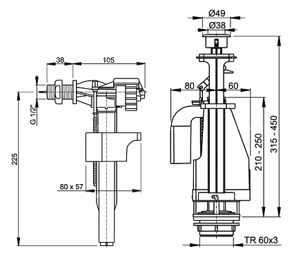 Выпускной комплект AlcaPlast SA08AS 1/2" с двойной кнопкой