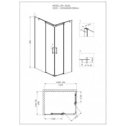 Душевой уголок Grossman Galaxy GR-3110L 110x80 прямоугольный, левый