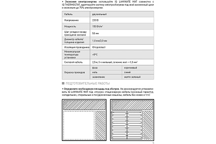 Ультратонкий греющий мат IQWATT IQ LAMINATE MAT 525 Вт - 3,5 м.кв. 1006 для установки под: ламинат, паркет, ковролин, линолеум