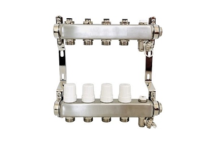 Коллекторная группа из нержавеющей стали Victoria 1"x3/4ek- 6вых. (кран маевского + сливной кран) 60-206