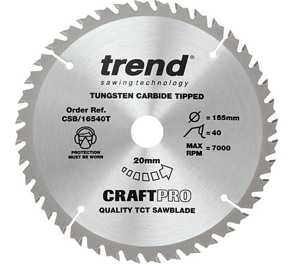 Пильный диск 165 мм, 40 зубьев, в комплекте 10 штук Trend CSB/16540T/10