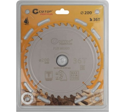 Диск пильный с тефлоновым покрытием по дереву Profi plus 200x1.5/2.2x32/30/25.4/20 мм, 36Т CUTOP 75-20036Т