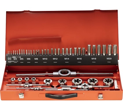 Резьбонарезной набор M3-M20 HSS метчики+плашки+воротки, 54шт RUKO 245040