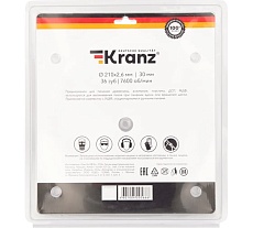 Диск пильный по дереву 210x30 мм, 36 зуба Kranz KR-92-0121