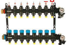 Коллекторная группа с расходомерами Federica Bugatti FB 1&quot;х3/4&quot; 8 выходов, пластиковый коллектор 2015370