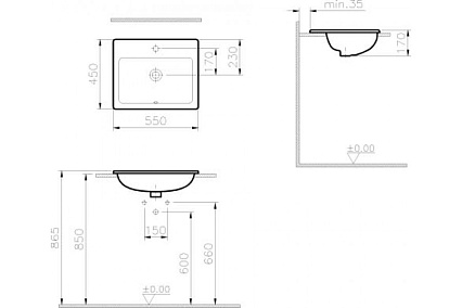 Раковина VitrA S20 5465B003-0001 прямоугольная 55 cм, c переливом