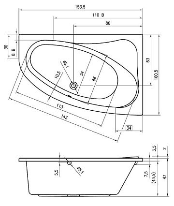 Акриловая ванна Riho Lyra 153x100 R B021001005