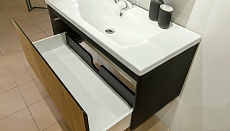 Мебель для ванной Velvex Klaufs 100 см подвесная, 1 ящик черный матовый/дерево шатанэ