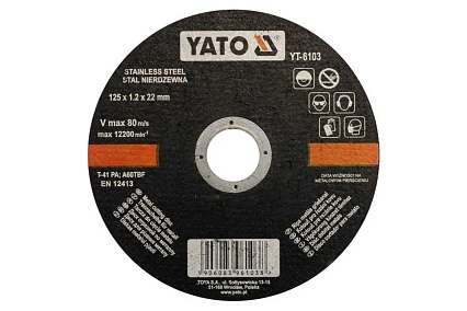 Диск отрезной по металлу, 125x1,2 Yato YT-6103