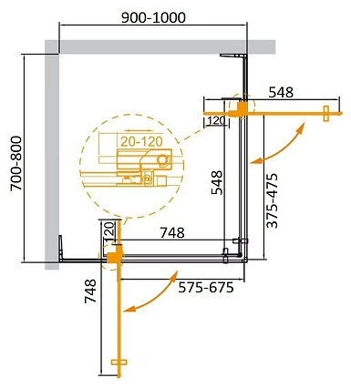 Душевой уголок Cezares SLIDER-AH-2-70/80-90/100-GRIGIO-NERO 70/80x90/100 серый, черный