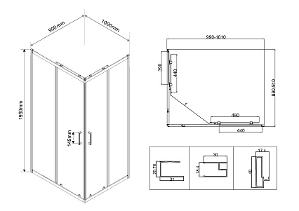 Душевой уголок Vincea City VSS-5CT9010CL 100x90 хром, прозрачный