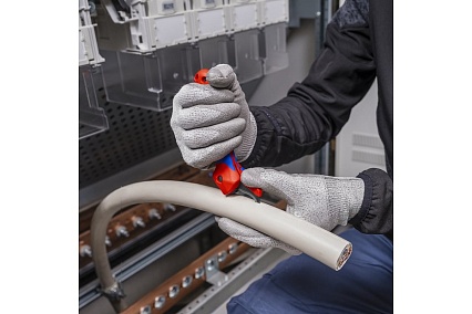 Нож для кабеля Knipex с "пяткой", с трещоткой, 146 мм, 2К ручка KN-1650145SB