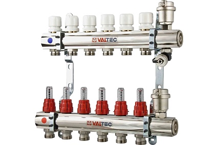 Коллекторная группа Valtec 1x12 выходов евроконус 3/4" со встроенными расходомерами в сборе VTc.596.EMNX.0612