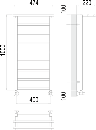 Полотенцесушитель водяной Terminus Контур П9 400x1000, 4670078529732 с полкой