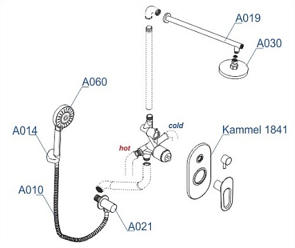 Душевой набор WasserKRAFT Kammel A16830 с лейкой