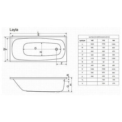 Акриловая ванна Excellent Layla 170x75