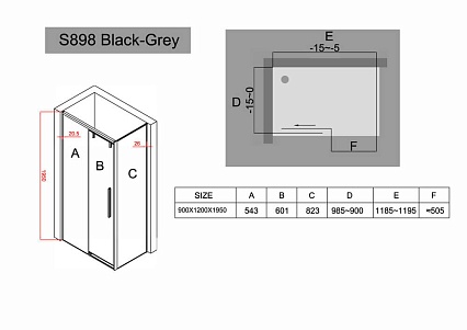 Душевой уголок Black&White Stellar Wind S898 120x90, черный, тонированный